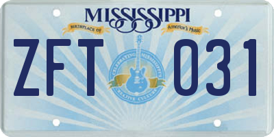 MS license plate ZFT031
