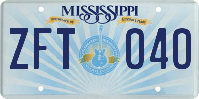 MS license plate ZFT040