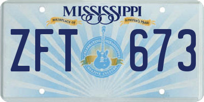 MS license plate ZFT673