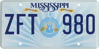 MS license plate ZFT980