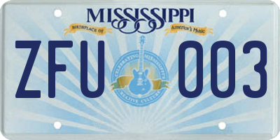 MS license plate ZFU003
