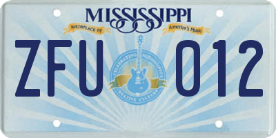 MS license plate ZFU012