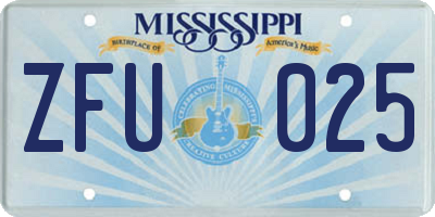 MS license plate ZFU025