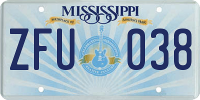 MS license plate ZFU038