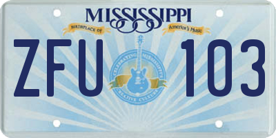 MS license plate ZFU103