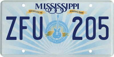 MS license plate ZFU205