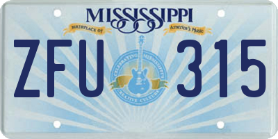 MS license plate ZFU315