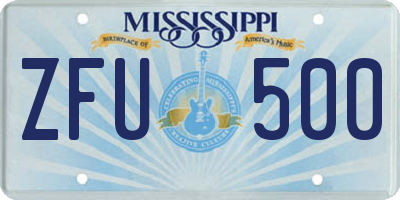 MS license plate ZFU500