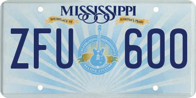 MS license plate ZFU600