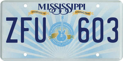 MS license plate ZFU603