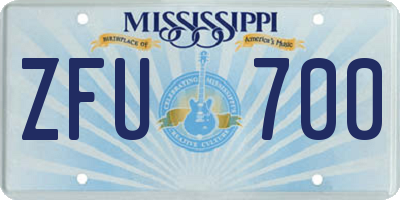 MS license plate ZFU700