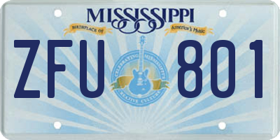 MS license plate ZFU801