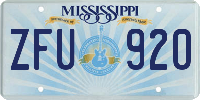 MS license plate ZFU920