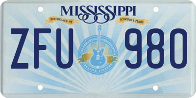 MS license plate ZFU980