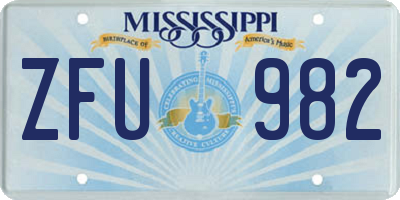 MS license plate ZFU982