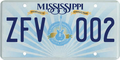 MS license plate ZFV002