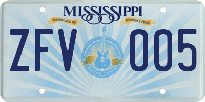 MS license plate ZFV005