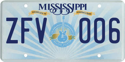 MS license plate ZFV006