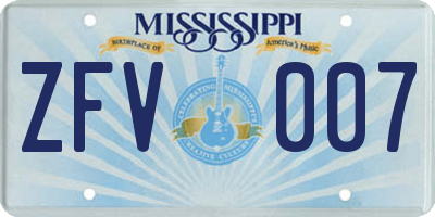 MS license plate ZFV007