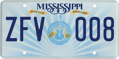 MS license plate ZFV008