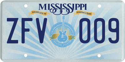 MS license plate ZFV009