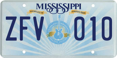 MS license plate ZFV010
