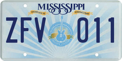 MS license plate ZFV011