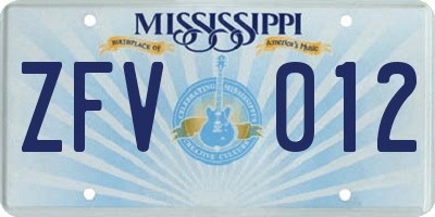 MS license plate ZFV012
