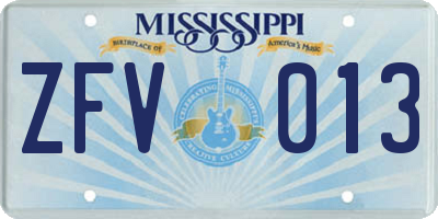 MS license plate ZFV013