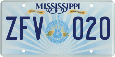 MS license plate ZFV020