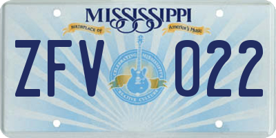MS license plate ZFV022