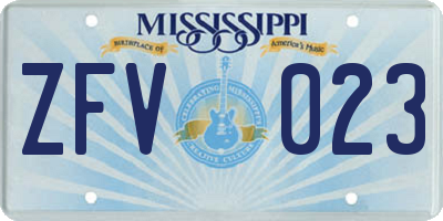 MS license plate ZFV023