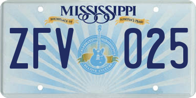 MS license plate ZFV025