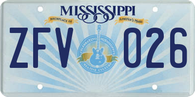 MS license plate ZFV026