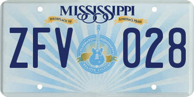 MS license plate ZFV028