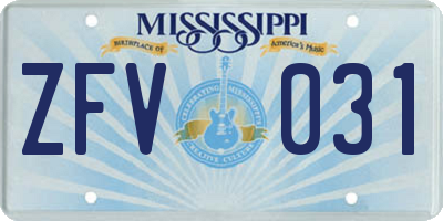 MS license plate ZFV031