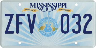 MS license plate ZFV032