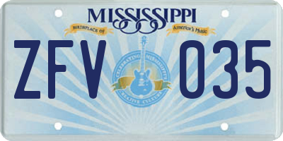 MS license plate ZFV035