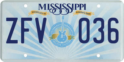 MS license plate ZFV036