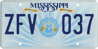 MS license plate ZFV037