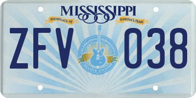 MS license plate ZFV038