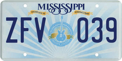 MS license plate ZFV039