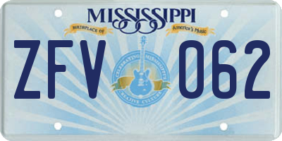 MS license plate ZFV062