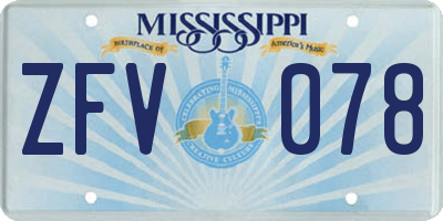 MS license plate ZFV078