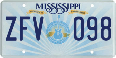 MS license plate ZFV098
