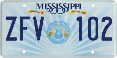 MS license plate ZFV102