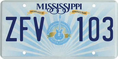 MS license plate ZFV103
