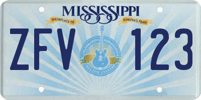 MS license plate ZFV123
