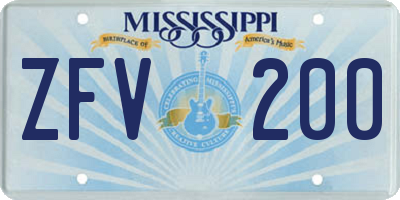 MS license plate ZFV200