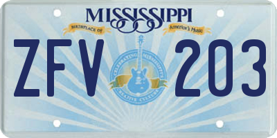 MS license plate ZFV203